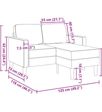 2-Sitzer-Sofa mit Chaiselongue L-Form Creme 125 cm Samt