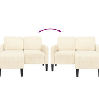 2-Sitzer-Sofa mit Chaiselongue L-Form Creme 125 cm Leinen