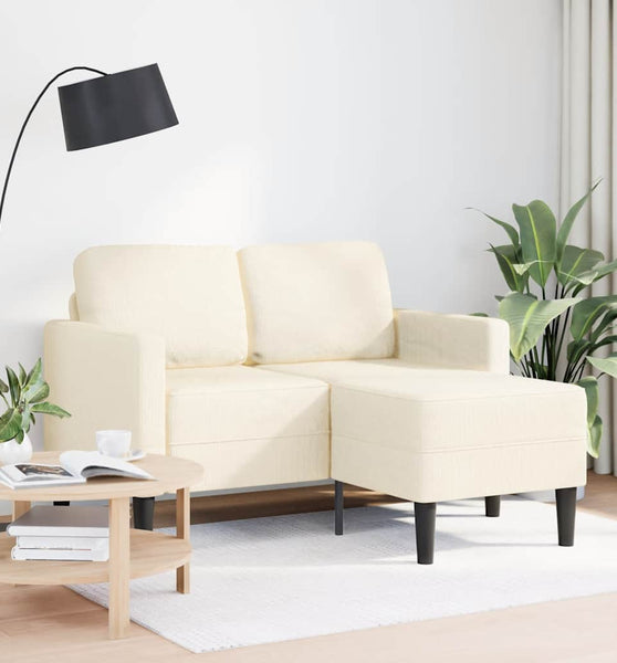 2-Sitzer-Sofa mit Chaiselongue L-Form Creme 125 cm Leinen