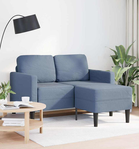 2-Sitzer-Sofa mit Chaiselongue L-Form Blau 125 cm Leinen