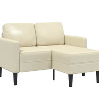 2-Sitzer-Sofa mit Chaiselongue L-Form Creme 125 cm Kunstleder