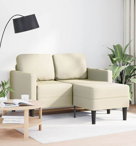 2-Sitzer-Sofa mit Chaiselongue L-Form Creme 125 cm Kunstleder