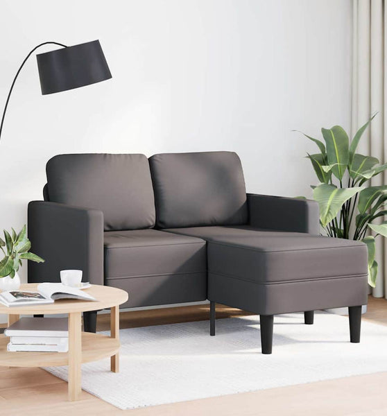 2-Sitzer-Sofa mit Chaiselongue L-Form Grau 125 cm Kunstleder