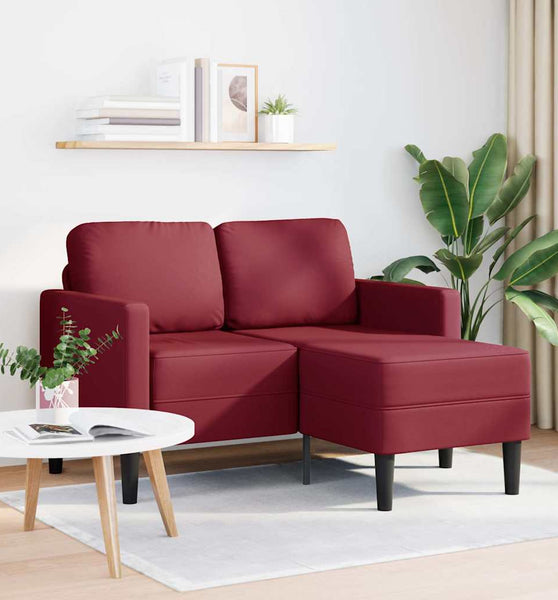 2-Sitzer-Sofa mit Chaiselongue L-Form Weinrot 125 cm Kunstleder