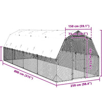 Hühnerstall mit Dach 2,5x8x2,25 m Verzinkter Stahl