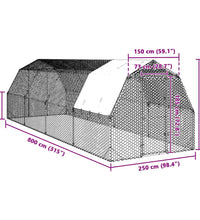 Hühnerstall mit Dach 2,5x8x2,25 m Verzinkter Stahl