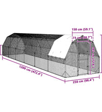 Hühnerstall mit Dach 2,5x12x2,25 m Verzinkter Stahl