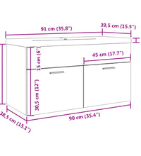 Waschbeckenunterschrank mit Einbaubecken Altholz-Optik