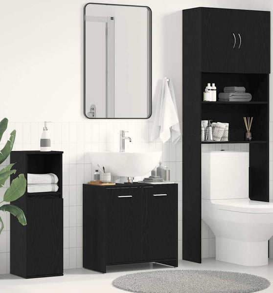 Waschbeckenunterschrank Schwarz Eichen-Optik 60x33x60 cm