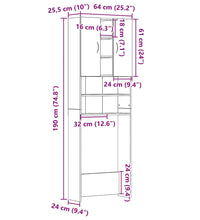 Waschmaschinenschrank Schwarz Eichen-Optik 64x25,5x190 cm