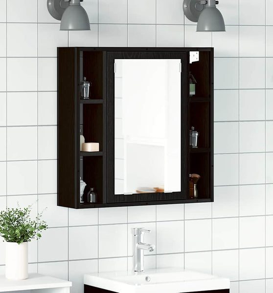 Bad-Spiegelschrank Schwarz Eiche-Optik 60x16x60cm Holzwerkstoff