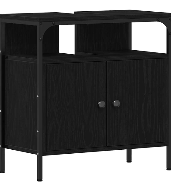 Waschbeckenunterschrank Schwarz Eichen-Optik 60x30x60 cm