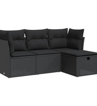 4-tlg. Garten-Sofagarnitur mit Kissen Schwarz Poly Rattan