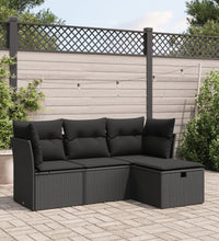 4-tlg. Garten-Sofagarnitur mit Kissen Schwarz Poly Rattan