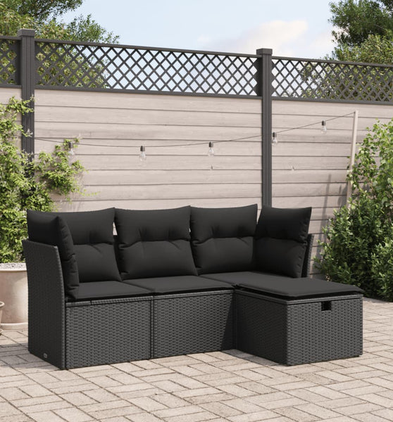 4-tlg. Garten-Sofagarnitur mit Kissen Schwarz Poly Rattan