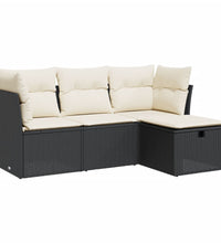 4-tlg. Garten-Sofagarnitur mit Kissen Schwarz Poly Rattan