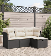 4-tlg. Garten-Sofagarnitur mit Kissen Schwarz Poly Rattan