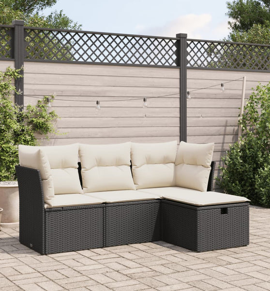 4-tlg. Garten-Sofagarnitur mit Kissen Schwarz Poly Rattan
