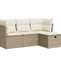 4-tlg. Garten-Sofagarnitur mit Kissen Beige Poly Rattan