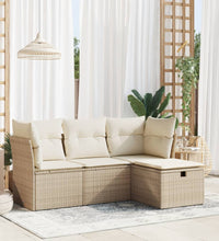 4-tlg. Garten-Sofagarnitur mit Kissen Beige Poly Rattan