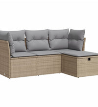 4-tlg. Garten-Sofagarnitur mit Kissen Beige Poly Rattan