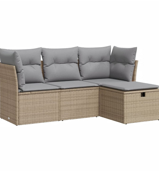 4-tlg. Garten-Sofagarnitur mit Kissen Beige Poly Rattan