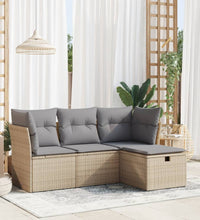 4-tlg. Garten-Sofagarnitur mit Kissen Beige Poly Rattan