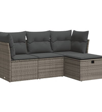 4-tlg. Garten-Sofagarnitur mit Kissen Grau Poly Rattan