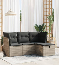 4-tlg. Garten-Sofagarnitur mit Kissen Grau Poly Rattan