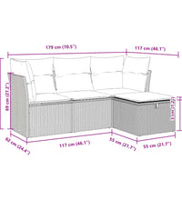 4-tlg. Garten-Sofagarnitur mit Kissen Hellgrau Poly Rattan