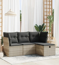 4-tlg. Garten-Sofagarnitur mit Kissen Hellgrau Poly Rattan