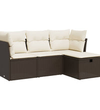 4-tlg. Garten-Sofagarnitur mit Kissen Braun Poly Rattan