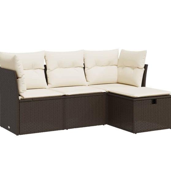 4-tlg. Garten-Sofagarnitur mit Kissen Braun Poly Rattan