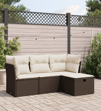 4-tlg. Garten-Sofagarnitur mit Kissen Braun Poly Rattan