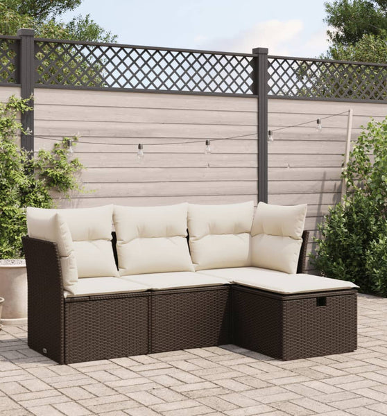 4-tlg. Garten-Sofagarnitur mit Kissen Braun Poly Rattan