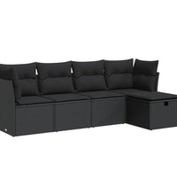 5-tlg. Garten-Sofagarnitur mit Kissen Schwarz Poly Rattan