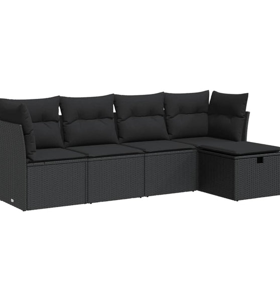 5-tlg. Garten-Sofagarnitur mit Kissen Schwarz Poly Rattan