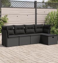 5-tlg. Garten-Sofagarnitur mit Kissen Schwarz Poly Rattan