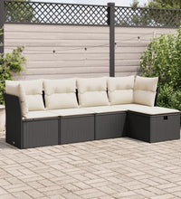 5-tlg. Garten-Sofagarnitur mit Kissen Schwarz Poly Rattan