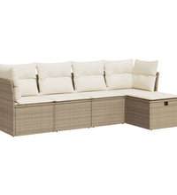 5-tlg. Garten-Sofagarnitur mit Kissen Beige Poly Rattan
