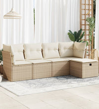 5-tlg. Garten-Sofagarnitur mit Kissen Beige Poly Rattan