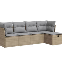 5-tlg. Garten-Sofagarnitur mit Kissen Beige Poly Rattan