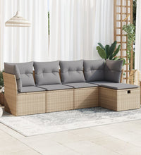 5-tlg. Garten-Sofagarnitur mit Kissen Beige Poly Rattan