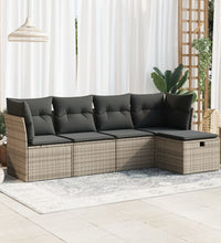 5-tlg. Garten-Sofagarnitur mit Kissen Grau Poly Rattan