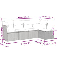 5-tlg. Garten-Sofagarnitur mit Kissen Hellgrau Poly Rattan