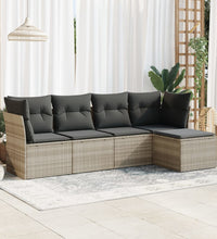 5-tlg. Garten-Sofagarnitur mit Kissen Hellgrau Poly Rattan