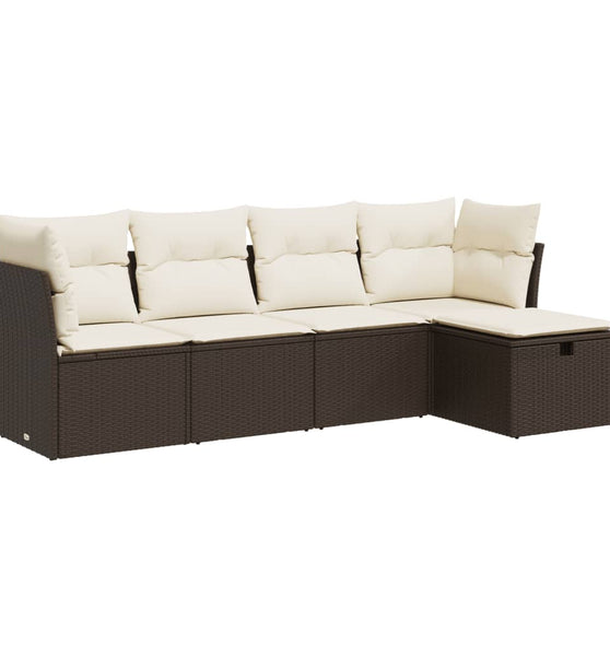 5-tlg. Garten-Sofagarnitur mit Kissen Braun Poly Rattan