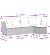 5-tlg. Garten-Sofagarnitur mit Kissen Braun Poly Rattan