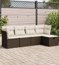 5-tlg. Garten-Sofagarnitur mit Kissen Braun Poly Rattan
