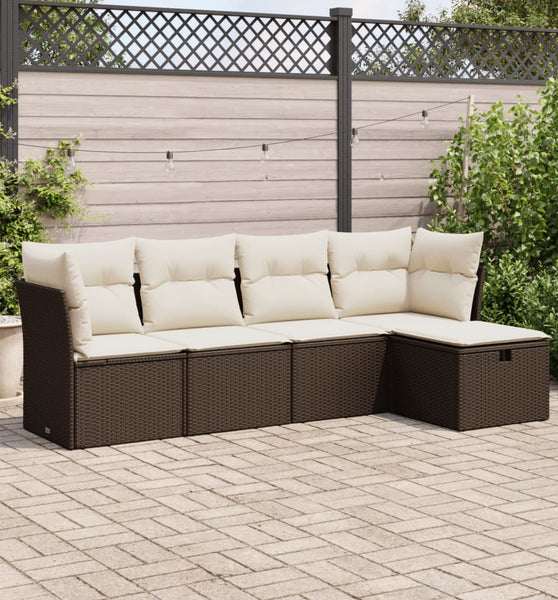 5-tlg. Garten-Sofagarnitur mit Kissen Braun Poly Rattan